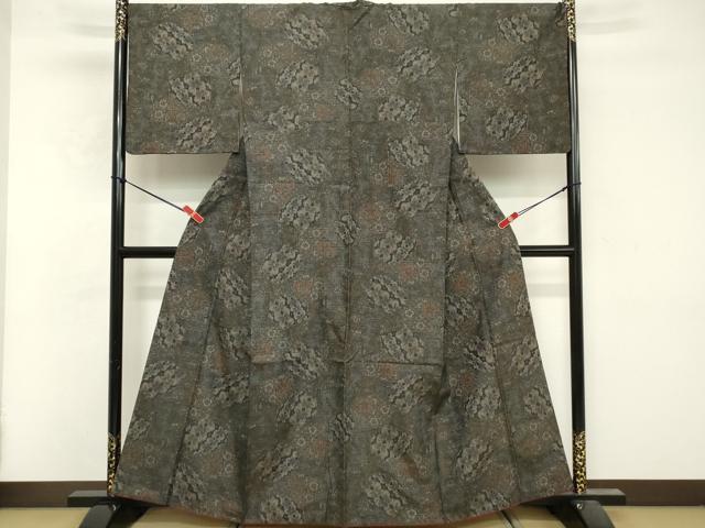 平和屋着物■上質な紬　幾何学花文　正絹　逸品　DABF9667cd