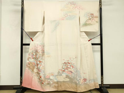平和屋着物■訪問着　駒刺繍　御所車花文　暈し染め　金彩　正絹　逸品　DABF9688cd