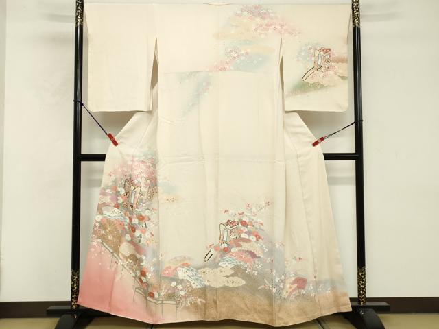 平和屋着物■訪問着　駒刺繍　御所車花文　暈し染め　金彩　正絹　逸品　DABF9688cd