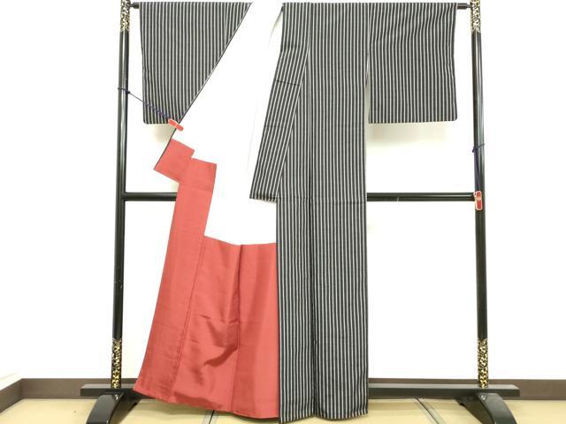 平和屋着物■上質な紬　間道　黒地　正絹　逸品　DABF9678cd