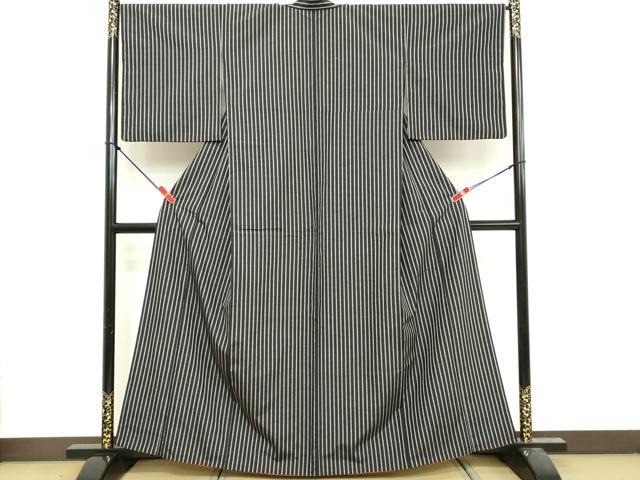 平和屋着物■上質な紬　間道　黒地　正絹　逸品　DABF9678cd