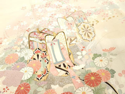 平和屋着物■訪問着　駒刺繍　御所車花文　暈し染め　金彩　正絹　逸品　DABF9688cd