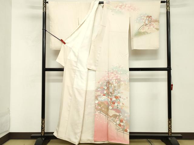 平和屋着物■訪問着　駒刺繍　御所車花文　暈し染め　金彩　正絹　逸品　DABF9688cd