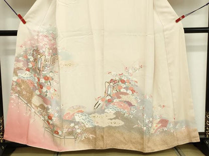 平和屋着物■訪問着　駒刺繍　御所車花文　暈し染め　金彩　正絹　逸品　DABF9688cd