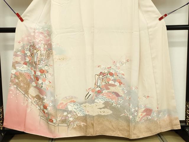 平和屋着物■訪問着　駒刺繍　御所車花文　暈し染め　金彩　正絹　逸品　DABF9688cd