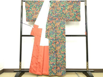 平和屋着物■上質な小紋　紬地　更紗花蝶文　正絹　逸品　未使用　DABF9687cd