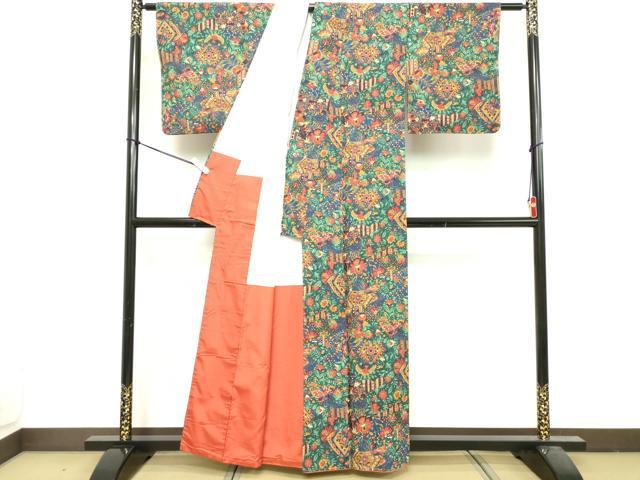 平和屋着物■上質な小紋　紬地　更紗花蝶文　正絹　逸品　未使用　DABF9687cd