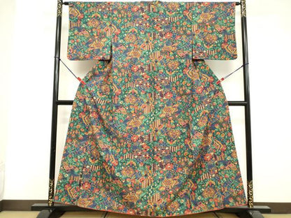 平和屋着物■上質な小紋　紬地　更紗花蝶文　正絹　逸品　未使用　DABF9687cd