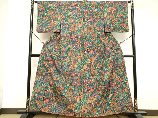 平和屋着物■上質な小紋　紬地　更紗花蝶文　正絹　逸品　未使用　DABF9687cd