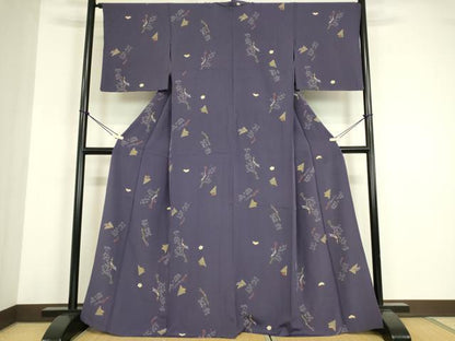 平和屋着物▽上質な小紋　単衣　零れ松葉花文　金彩　三越扱い　正絹　逸品　DABE4945az