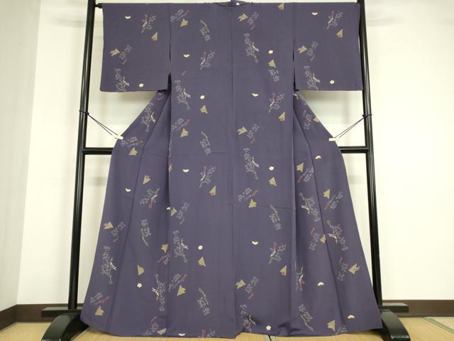 平和屋着物▽上質な小紋　単衣　零れ松葉花文　金彩　三越扱い　正絹　逸品　DABE4945az