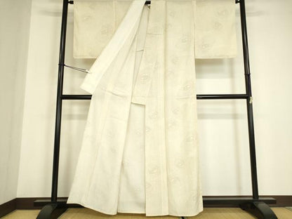 平和屋着物▽上質な紬　単衣　幾何学文　正絹　逸品　DABE4973az