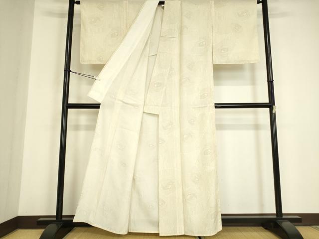 平和屋着物▽上質な紬　単衣　幾何学文　正絹　逸品　DABE4973az