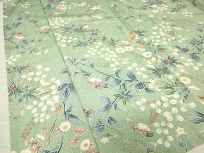 平和屋着物▽上質な小紋　単衣　枝花文　金彩　正絹　逸品DABE4981az