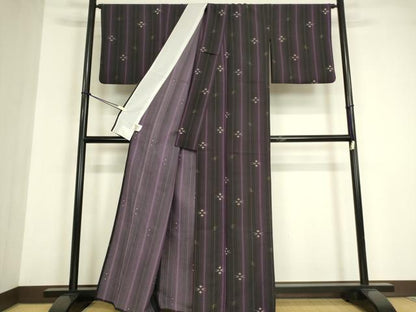平和屋着物▽小紋　単衣　絣縞文　洗える着物　DABE4968az