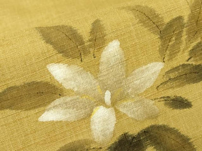 平和屋着物▽訪問着　紬地　単衣　作家物　枝花文　手描き　正絹　逸品　未使用　DABG0042az