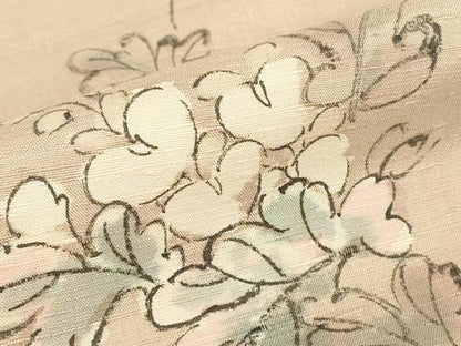 平和屋着物▽あらと紬　単衣　草花文　手描き　正絹　逸品　DABG0043az