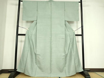 平和屋着物▽上質な紬　単衣　錆青磁色　正絹　逸品　未使用　DABG0036az