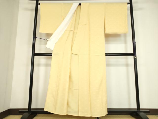 平和屋着物▽上質な色無地　単衣　裏菊地紋　淡黄色　正絹　逸品　DABG0029az