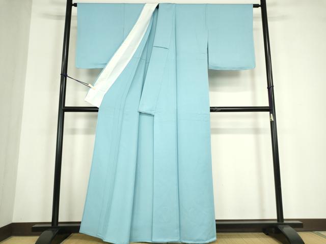 平和屋着物▽上質な色無地　単衣　空色　正絹　逸品　未使用　DABG0031az