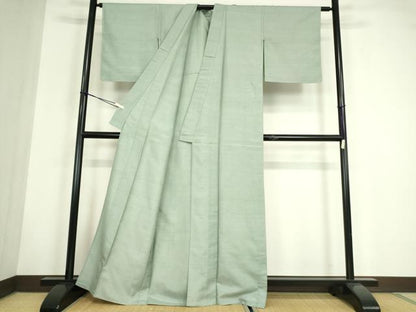 平和屋着物▽上質な紬　単衣　錆青磁色　正絹　逸品　未使用　DABG0036az