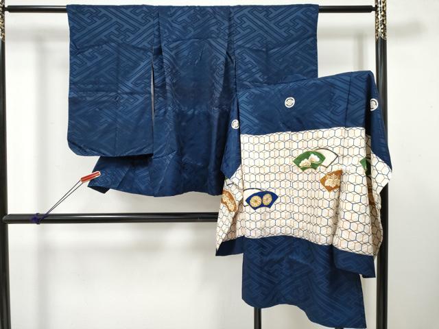 平和屋着物[]七五三 男の子 祝着・羽織 駒刺繍 地紙重ね花文 金彩 洗える着物 DABE7328ma