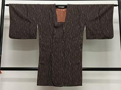 平和屋着物∞道行コート　輪奈ビロード　よろけ縞　ロング丈　正絹　逸品　CABG3909ua