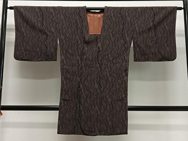平和屋着物∞道行コート　輪奈ビロード　よろけ縞　ロング丈　正絹　逸品　CABG3909ua