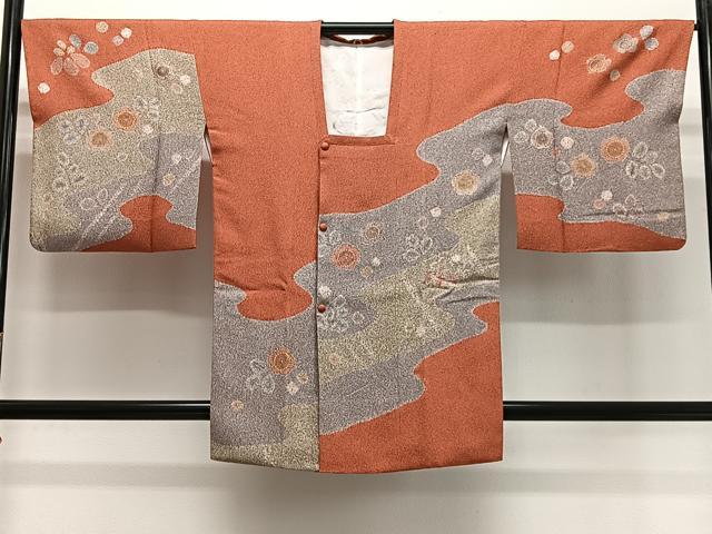 平和屋着物∞道行コート　流水花文　正絹　逸品　CABG3913ua