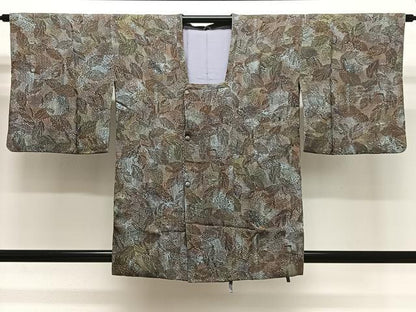 平和屋着物∞道行コート　枝葉文　暈し染め　正絹　逸品　CABG3903ua