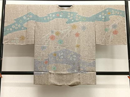 平和屋着物∞道行コート　草花文　金糸　正絹　逸品　未使用　CABG3906ua