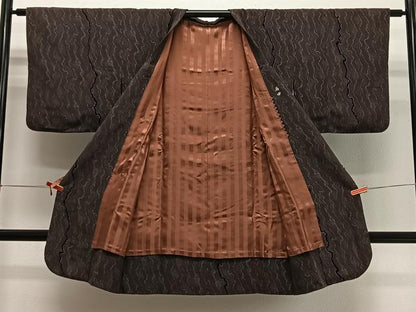 平和屋着物∞道行コート　輪奈ビロード　よろけ縞　ロング丈　正絹　逸品　CABG3909ua