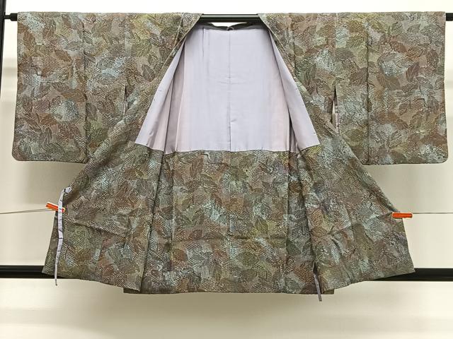 平和屋着物∞道行コート　枝葉文　暈し染め　正絹　逸品　CABG3903ua