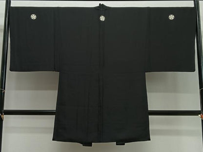 平和屋着物∞男性　長羽織　黒紋付　正絹　逸品　CABG3910ua