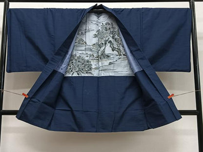 平和屋着物∞男性　長羽織　紬地　網代織　正絹　逸品　CABG3905ua