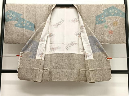 平和屋着物∞道行コート　草花文　金糸　正絹　逸品　未使用　CABG3906ua