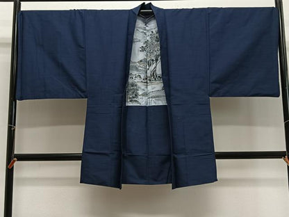 平和屋着物∞男性　長羽織　紬地　網代織　正絹　逸品　CABG3905ua
