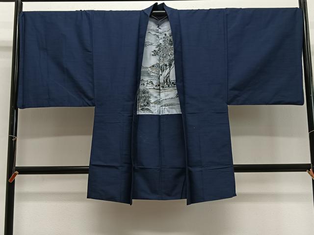 平和屋着物∞男性　長羽織　紬地　網代織　正絹　逸品　CABG3905ua