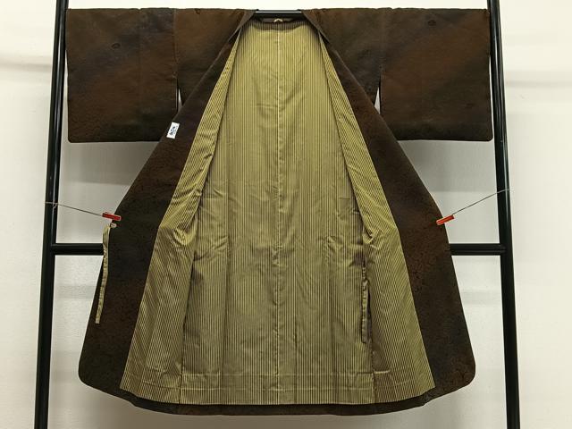 平和屋着物∞道行コート　輪奈ビロード　舞葉文　ロング丈　正絹　逸品　CABG3918ua
