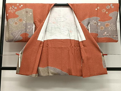平和屋着物∞道行コート　流水花文　正絹　逸品　CABG3913ua