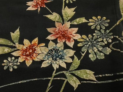 平和屋着物∞羽織　総刺繍　枝花文　黒地　正絹　逸品　CABG3935ua