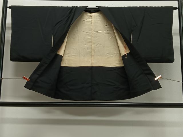 平和屋着物∞羽織　総刺繍　枝花文　黒地　正絹　逸品　CABG3935ua