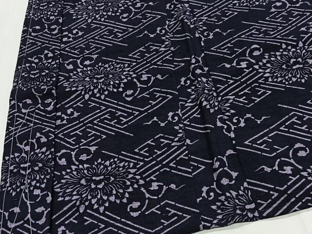 平和屋着物∞長羽織　紬地　型染め　花唐草文　正絹　逸品　未使用　CABG3948ua