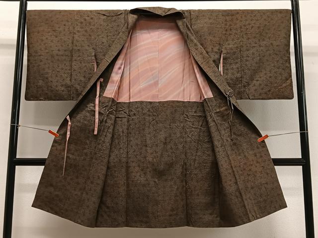 平和屋着物∞道中着　紬地　絞り　霞文　ロング丈　正絹　逸品　CABG3952ua
