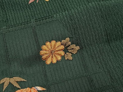 平和屋着物∞道中着　駒刺繍　草花文　鉄色　正絹　逸品　CABG3928ua