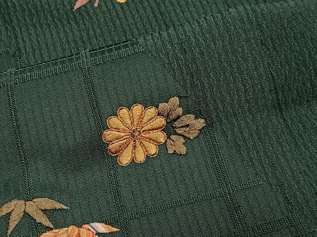 平和屋着物∞道中着　駒刺繍　草花文　鉄色　正絹　逸品　CABG3928ua