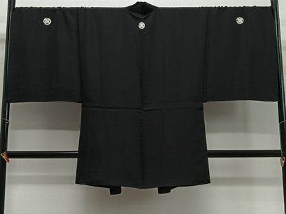 平和屋着物∞男性　長羽織　黒紋付　正絹　逸品　CABG3956ua