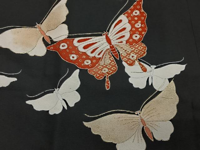 平和屋着物∞道行コート　舞蝶文　黒地　金彩　正絹　逸品　CABG3957ua