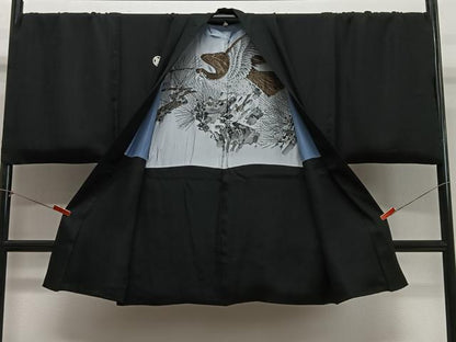 平和屋着物∞男性　長羽織　黒紋付　正絹　逸品　CABG3958ua