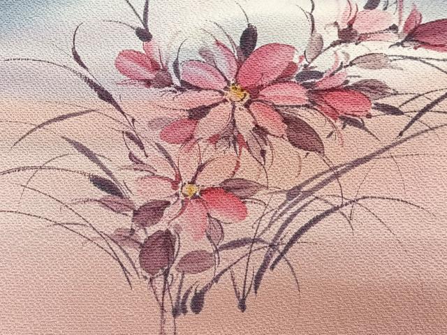 平和屋着物∞コート作家　三本賢　道行コート　草花文　暈し染め　正絹　逸品　CABG3931ua